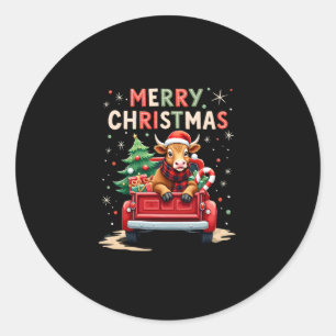Merry Christmas Scottish Highland Cow Xmas Farm An Classic Round Sticker