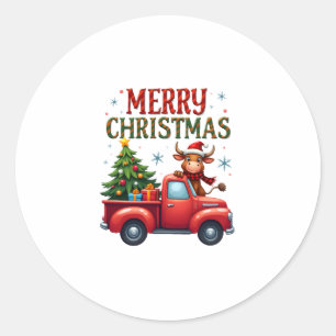 Merry Christmas Scottish Highland Cow Xmas Farm An Classic Round Sticker