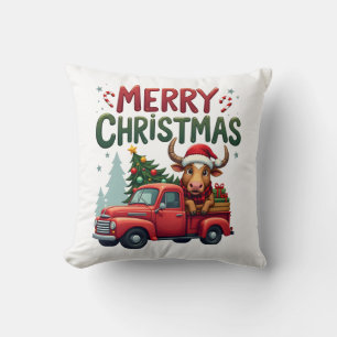 Merry Christmas Scottish Highland Cow Xmas Farm An Cushion