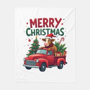 Merry Christmas Scottish Highland Cow Xmas Farm An Fleece Blanket