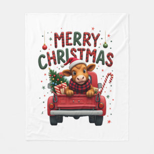 Merry Christmas Scottish Highland Cow Xmas Farm An Fleece Blanket