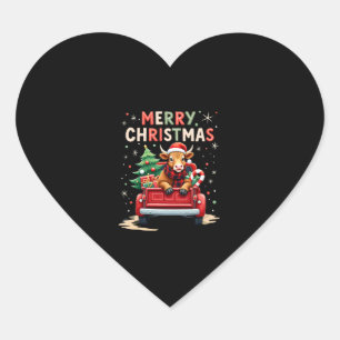 Merry Christmas Scottish Highland Cow Xmas Farm An Heart Sticker