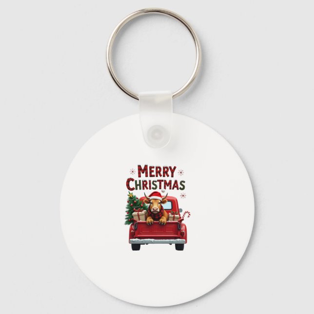 Merry Christmas Scottish Highland Cow Xmas Farm An Key Ring (Front)