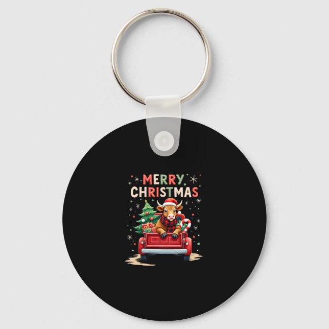 Merry Christmas Scottish Highland Cow Xmas Farm An Key Ring (Front)