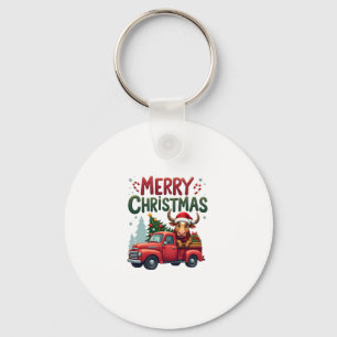 Merry Christmas Scottish Highland Cow Xmas Farm An Key Ring