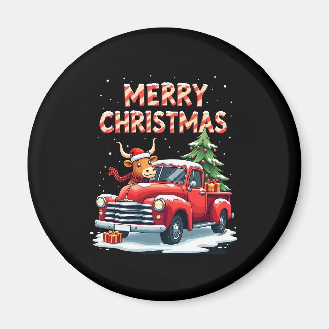 Merry Christmas Scottish Highland Cow Xmas Farm An Magnet (Front)