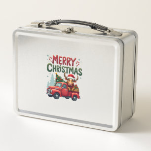 Merry Christmas Scottish Highland Cow Xmas Farm An Metal Lunch Box