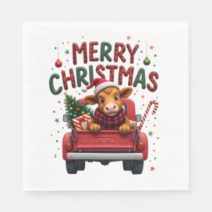 Merry Christmas Scottish Highland Cow Xmas Farm An Napkin