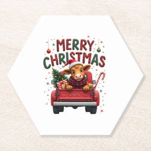 Merry Christmas Scottish Highland Cow Xmas Farm An Paper Coaster