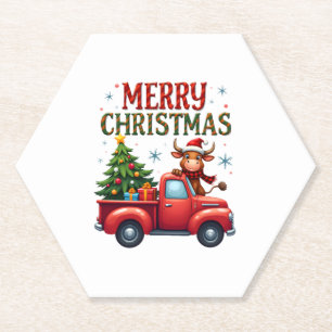 Merry Christmas Scottish Highland Cow Xmas Farm An Paper Coaster