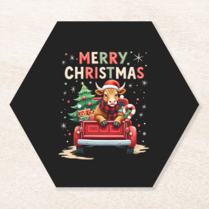 Merry Christmas Scottish Highland Cow Xmas Farm An Paper Coaster