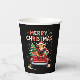 Merry Christmas Scottish Highland Cow Xmas Farm An Paper Cups