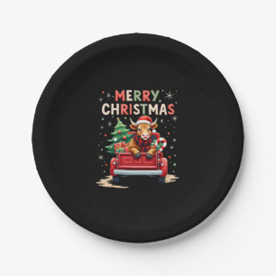 Merry Christmas Scottish Highland Cow Xmas Farm An Paper Plate