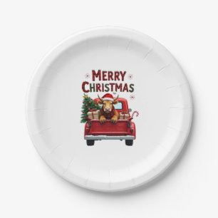 Merry Christmas Scottish Highland Cow Xmas Farm An Paper Plate