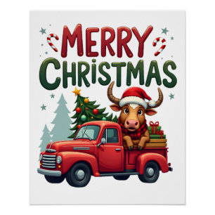 Merry Christmas Scottish Highland Cow Xmas Farm An Poster
