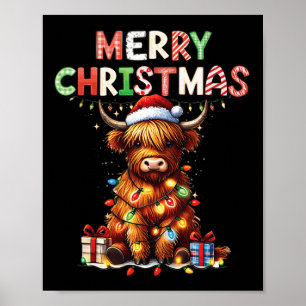Merry Christmas Scottish Highland Cow Xmas Farm An Poster