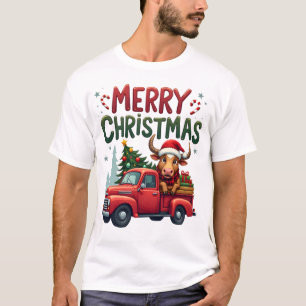 Merry Christmas Scottish Highland Cow Xmas Farm An T-Shirt