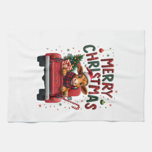 Merry Christmas Scottish Highland Cow Xmas Farm An Tea Towel