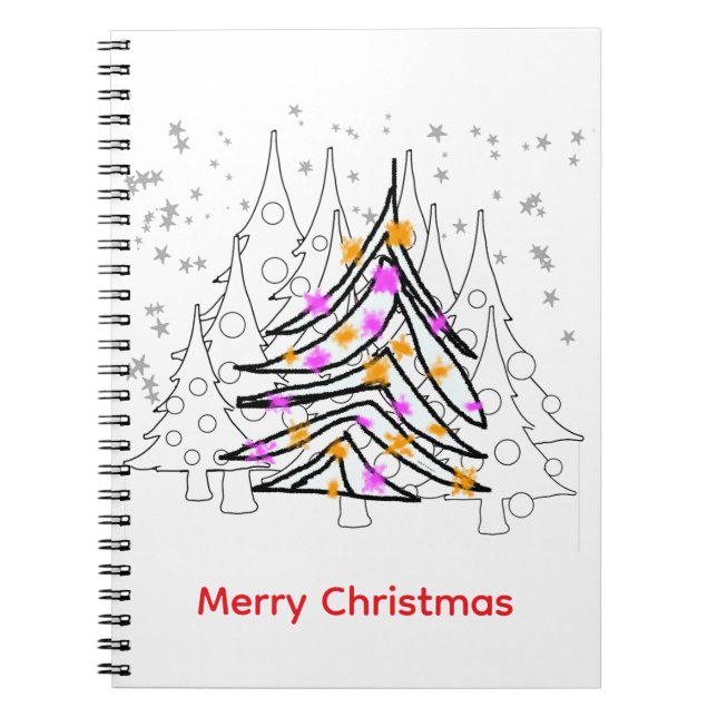 Merry Christmas Scribble Tree Holiday Business Notebook (Front)