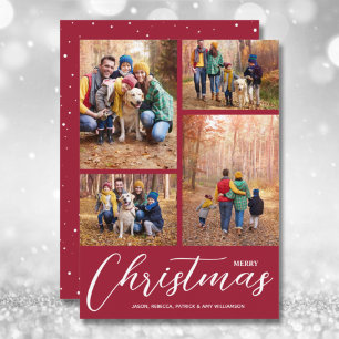 Merry Christmas Script 4 Photo Crimson Holiday Card