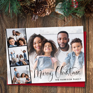 Merry Christmas Script 4 Photo Holiday Card