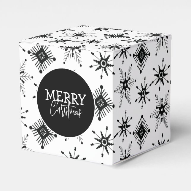Merry Christmas Script Black Snowflakes   Favour Box (Front Side)