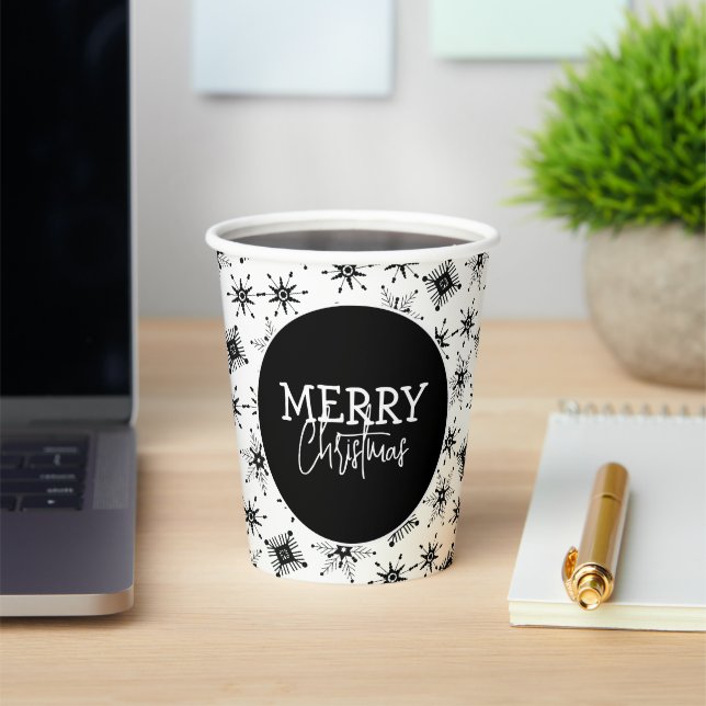 Merry Christmas Script Black Snowflakes     Paper Cups (Insitu)