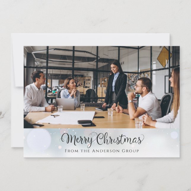 Merry Christmas Script Business Office Photo Holiday Card (Front)