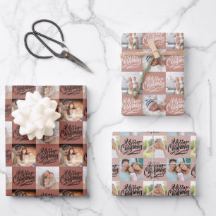 Merry Christmas Script Chequerboard 6 Photo Wrapping Paper Sheet