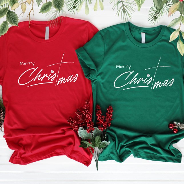 Merry Christmas Script Christian Cross Diamond T-Shirt (Creator Uploaded)