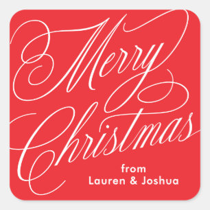 Merry Christmas script classic red gift sticker