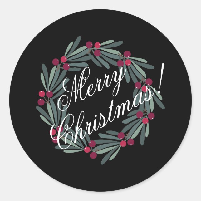 Merry Christmas Script Classic Round Sticker (Front)