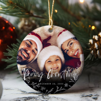 Merry Christmas Script Copy Photo Ceramic Tree Decoration