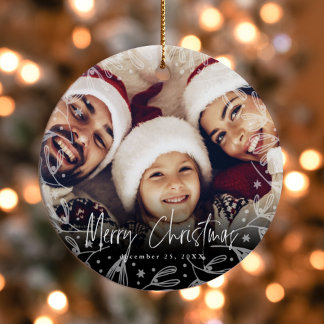 Merry Christmas Script Copy Photo Ceramic Tree Decoration
