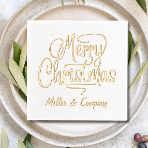 Merry Christmas Script Corporate Personalised Name Foil Napkins