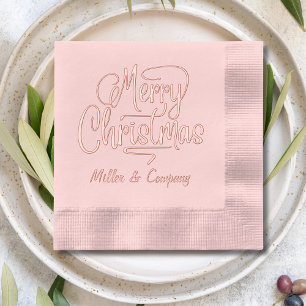 Merry Christmas Script Corporate Personalised Name Foil Napkins