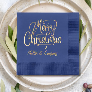 Merry Christmas Script Corporate Personalised Name Foil Napkins