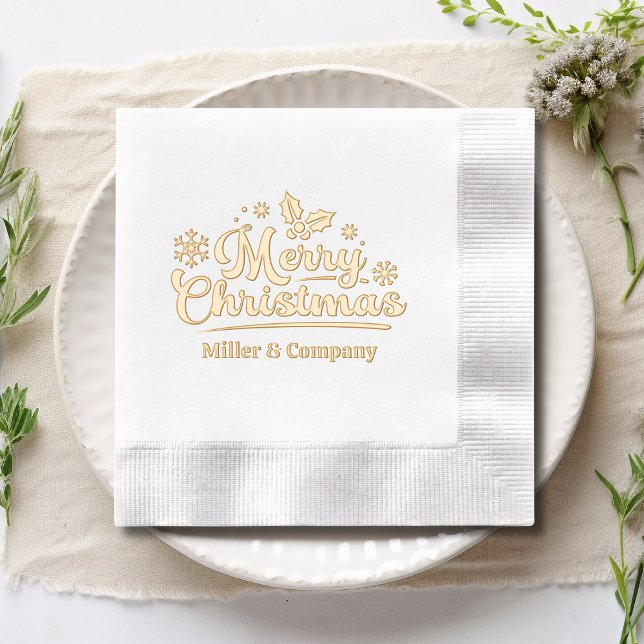 Merry Christmas Script Corporate Personalised Name Foil Napkins (Creator Uploaded)