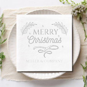 Merry Christmas Script Corporate Personalised Name Foil Napkins