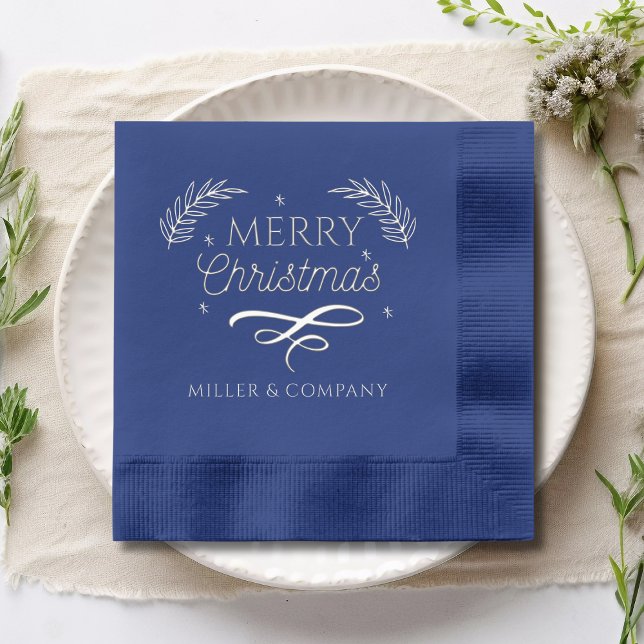 Merry Christmas Script Corporate Personalised Name Foil Napkins (Creator Uploaded)