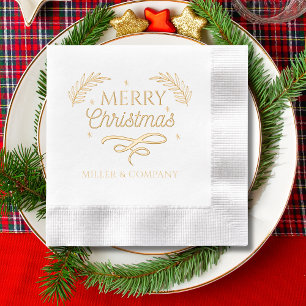 Merry Christmas Script Corporate Personalised Name Foil Napkins