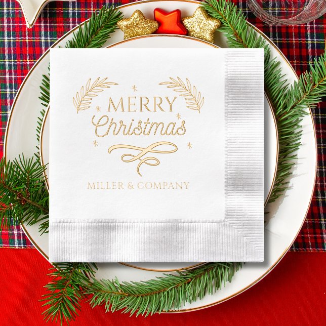 Merry Christmas Script Corporate Personalised Name Foil Napkins (Creator Uploaded)
