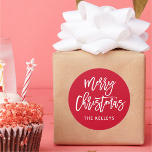 Merry Christmas Script Custom Colour Personalised Classic Round Sticker