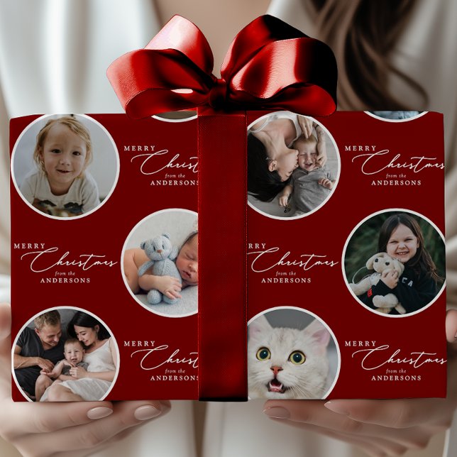 Merry Christmas Script Custom Text 28 Photo Wrapping Paper (Creator Uploaded)