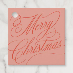 Merry Christmas script elegant red pink gift tag