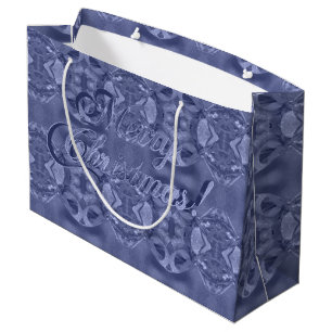 Merry Christmas Script Elegant Silver Blue Large Gift Bag