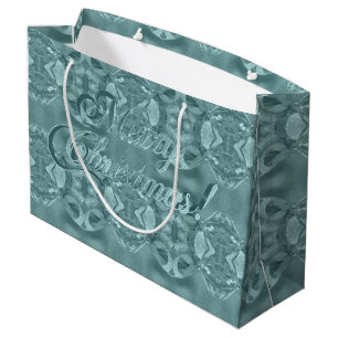 Merry Christmas Script Elegant Turquoise Large Gift Bag
