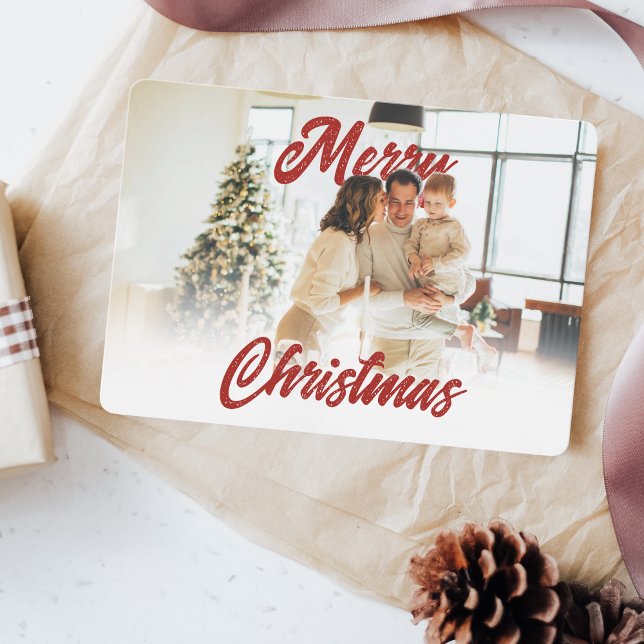 Merry Christmas Script Family Custom Photo  Holiday Card (Creator Uploaded)