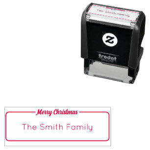 Merry Christmas Script Family Name Text Template Self-inking Stamp