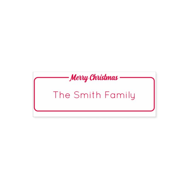 Merry Christmas Script Family Name Text Template Self-inking Stamp (Design)